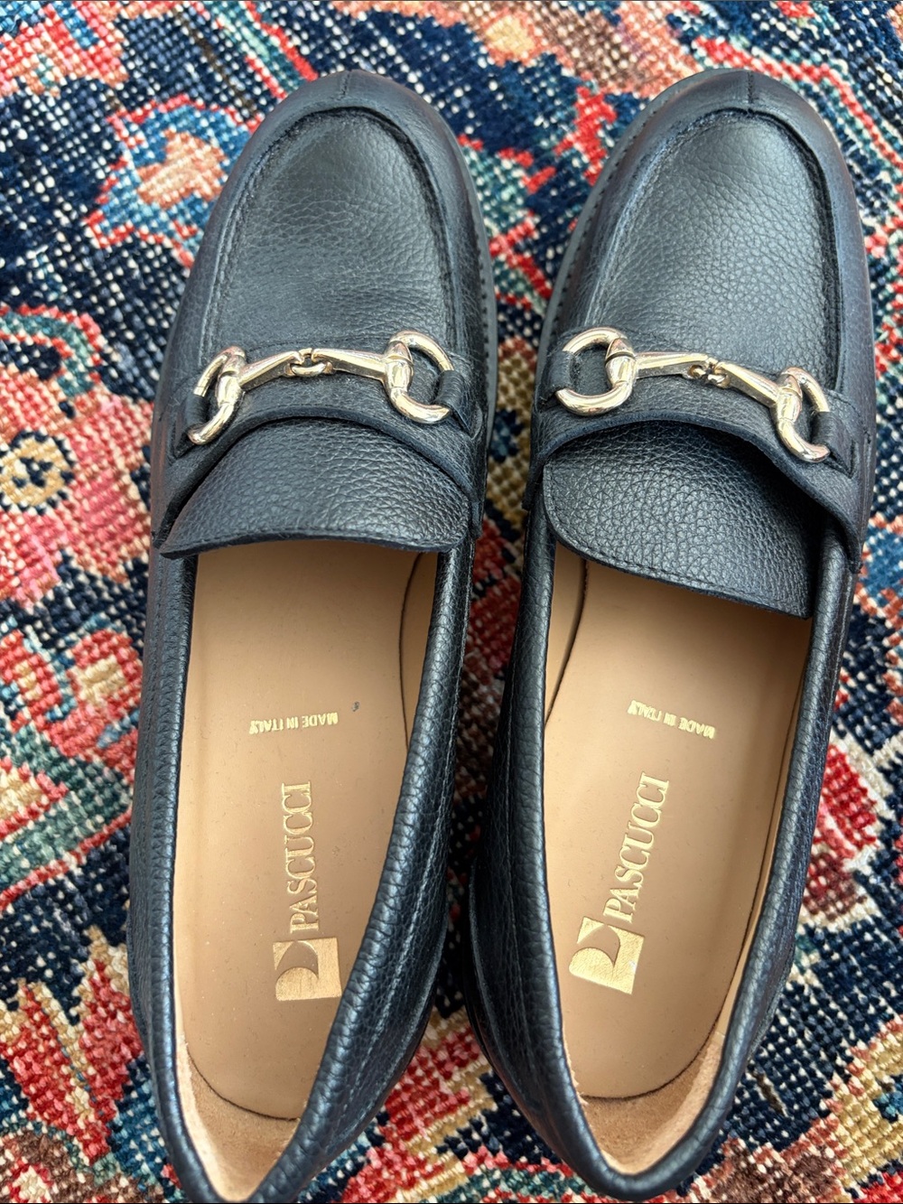 Black Leather Horsebit Loafers for Women